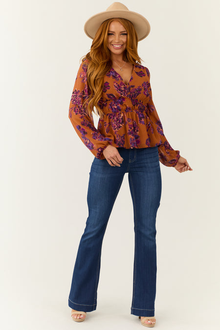 Tawny Floral Print V Neck Empire Waist Blouse