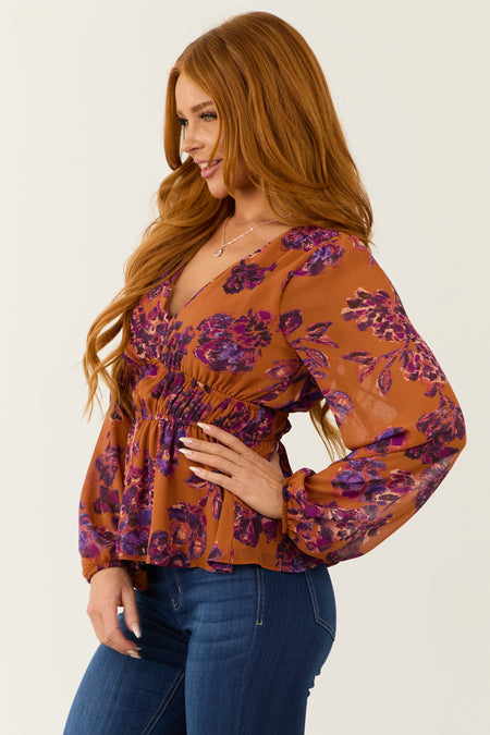 Tawny Floral Print V Neck Empire Waist Blouse