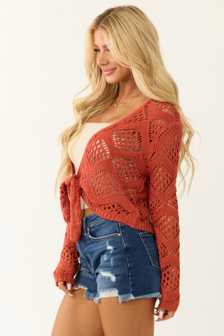 Tawny Open Crochet Tie Front Cardigan