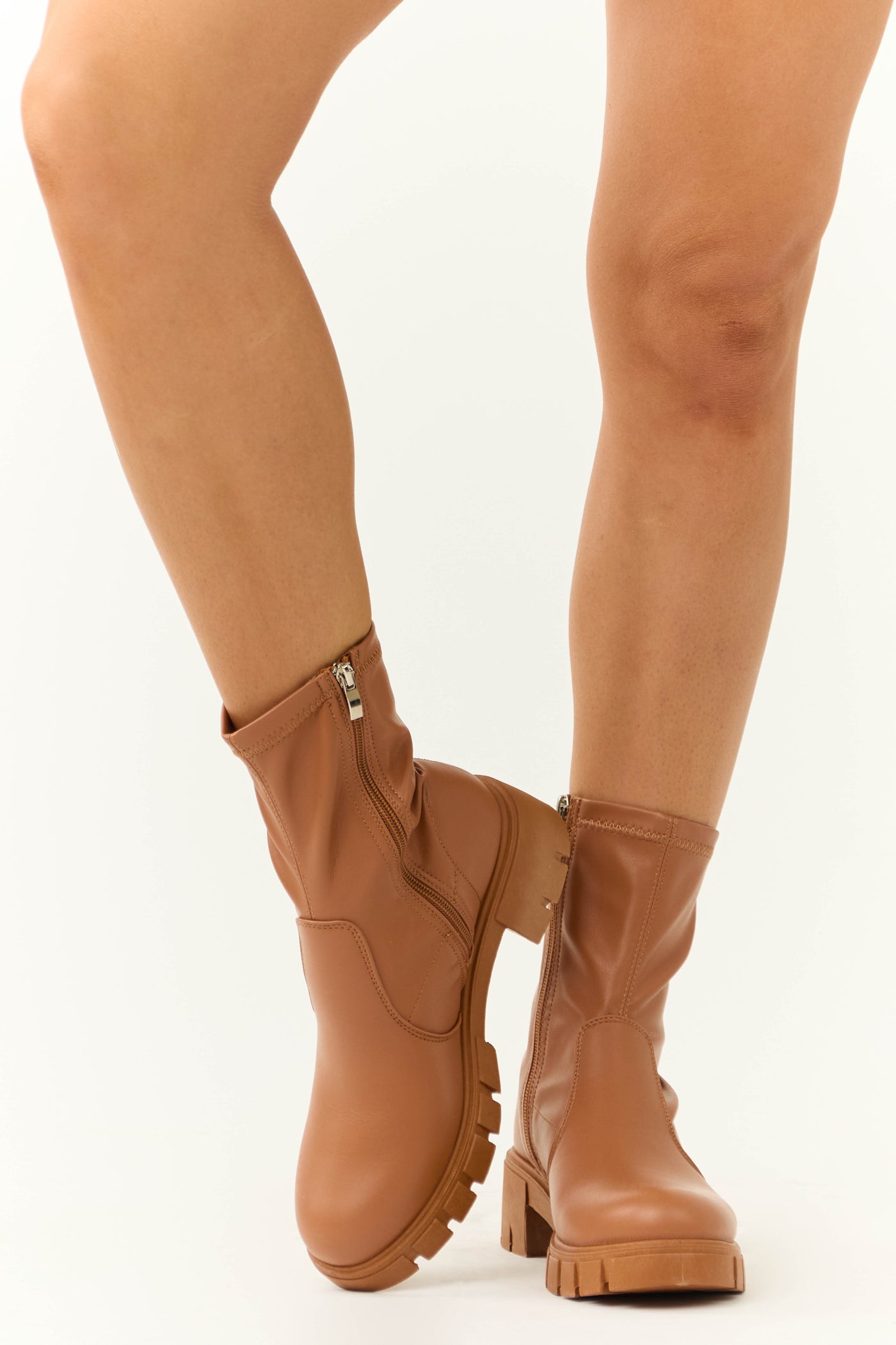 Tawny Faux Leather Zip Up Platform Bootie