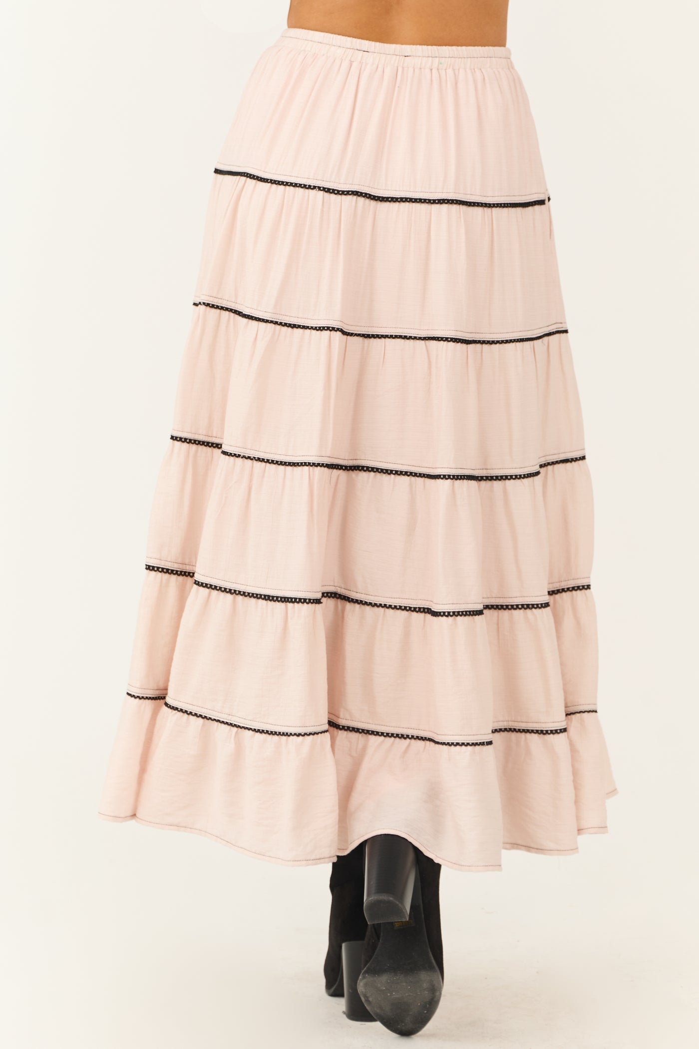 Tea Rose Contrast Tie Waist Tiered Maxi Dress