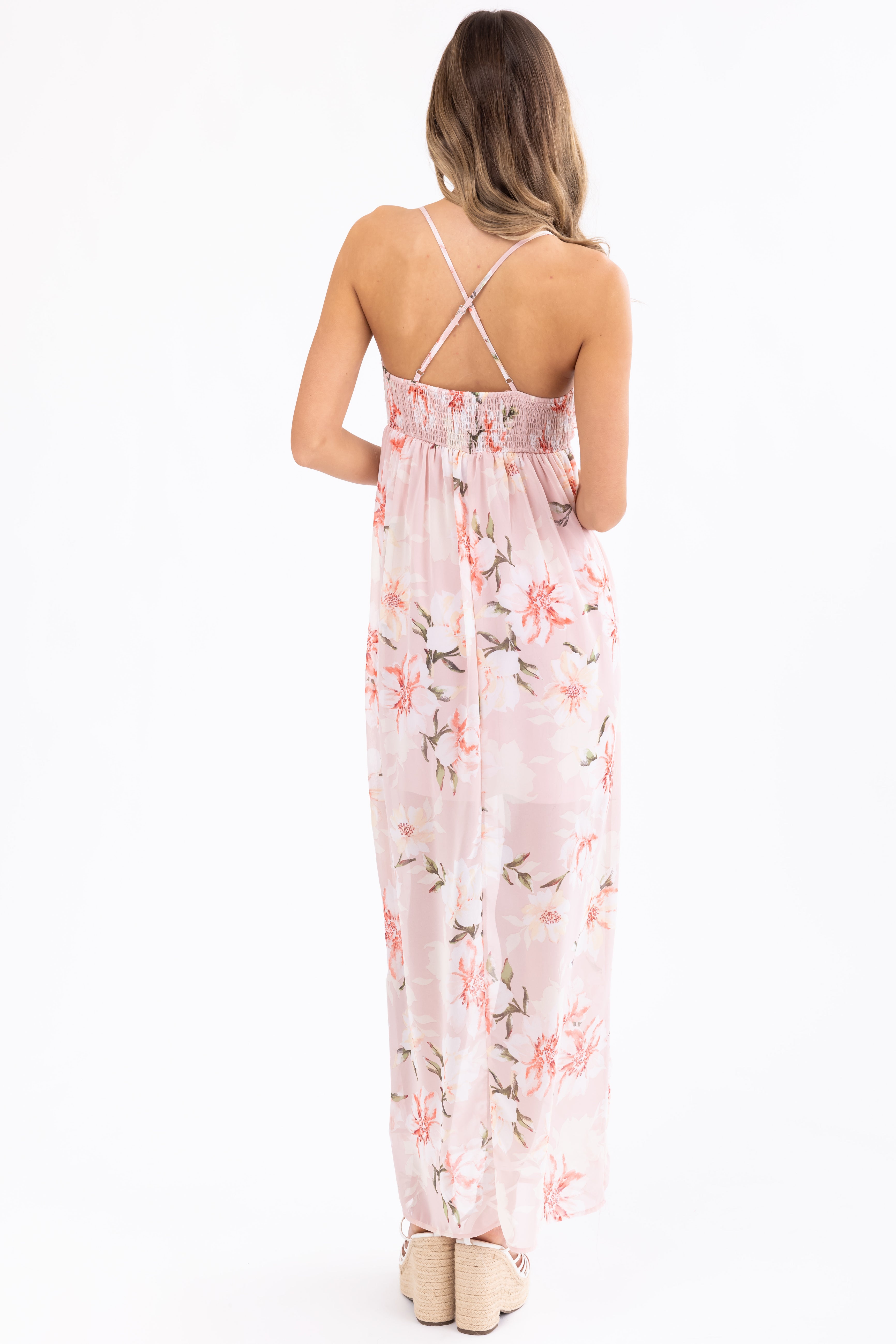 Tea Rose Floral Cross Back Maxi Dress