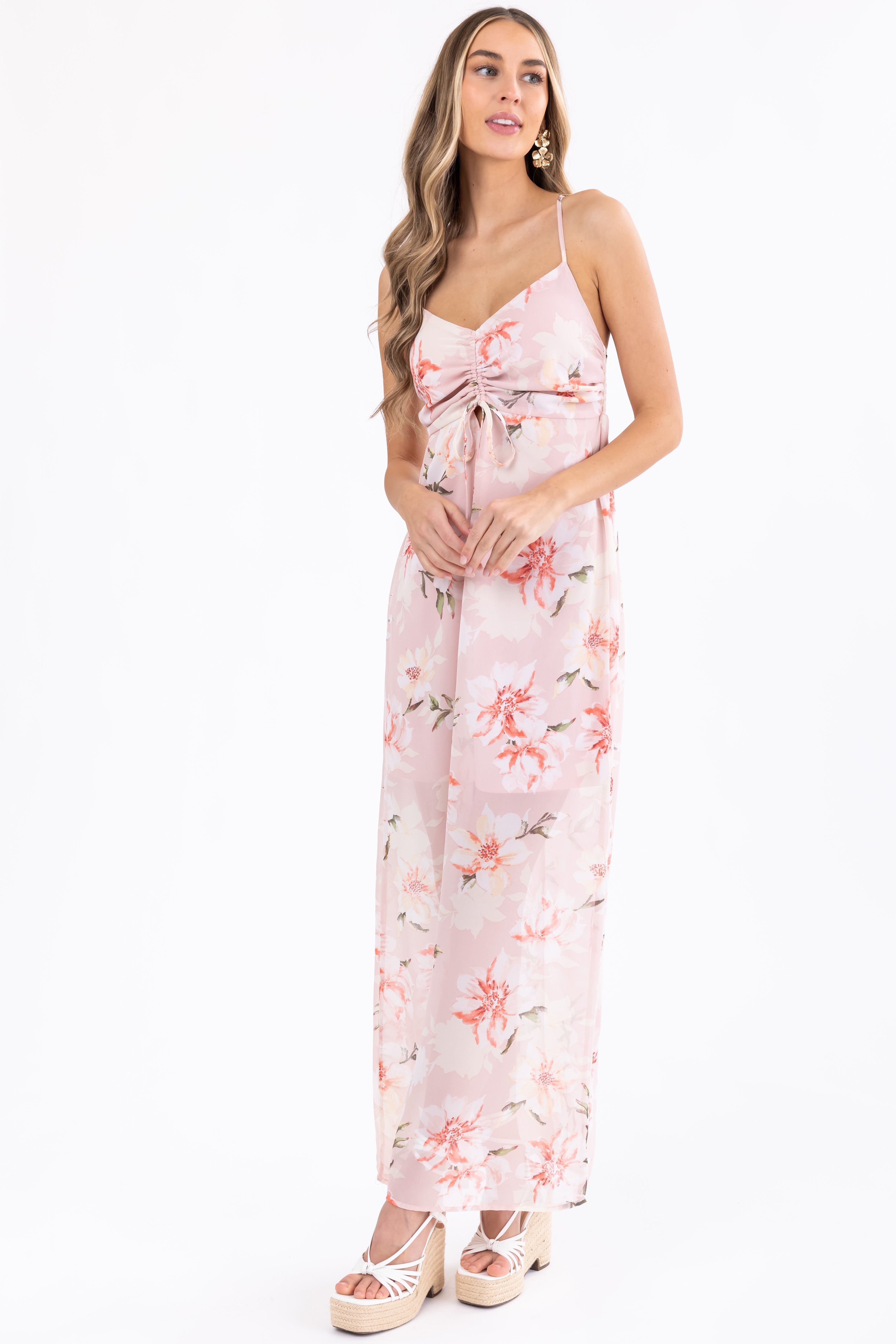 Tea Rose Floral Cross Back Maxi Dress