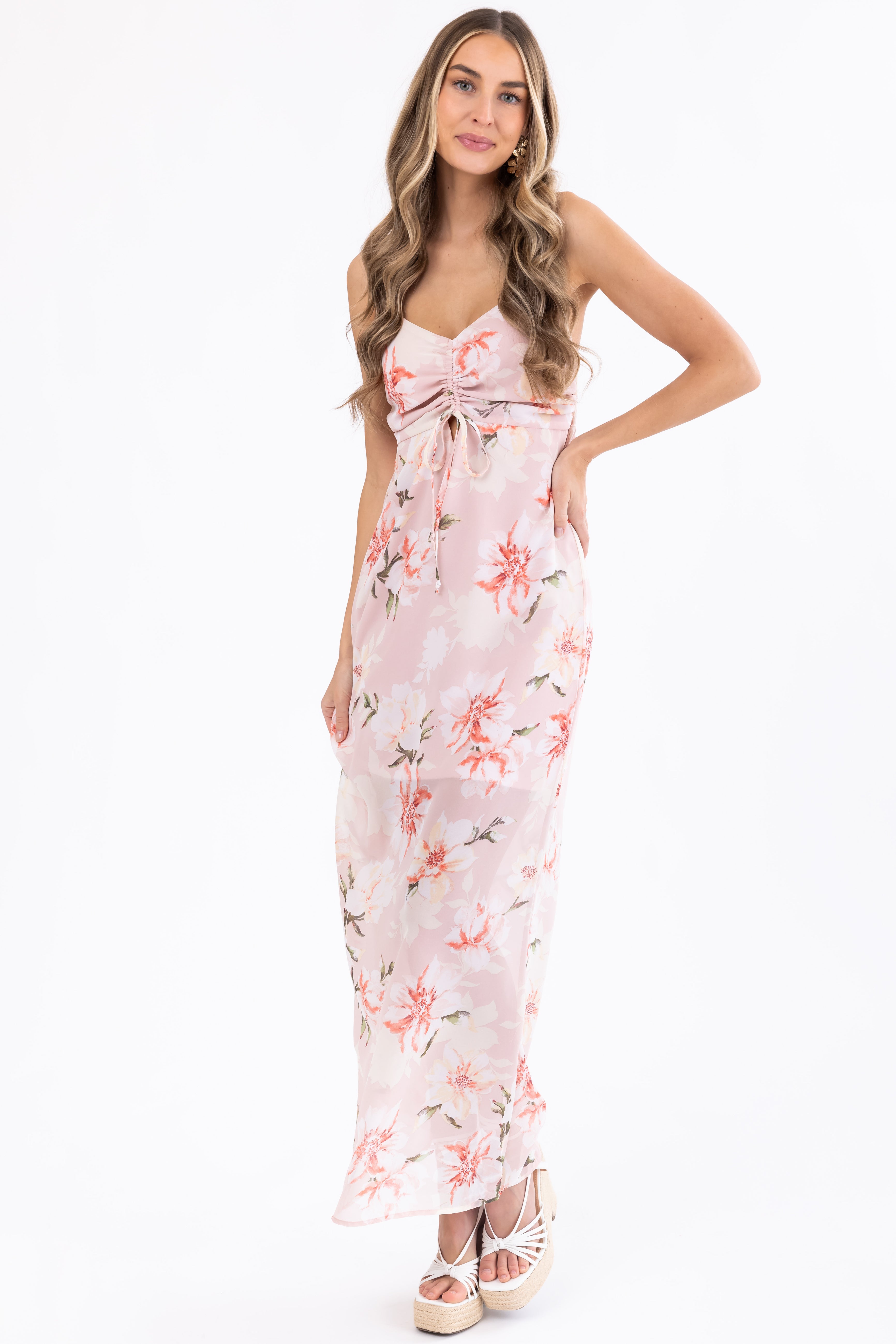 Tea Rose Floral Cross Back Maxi Dress