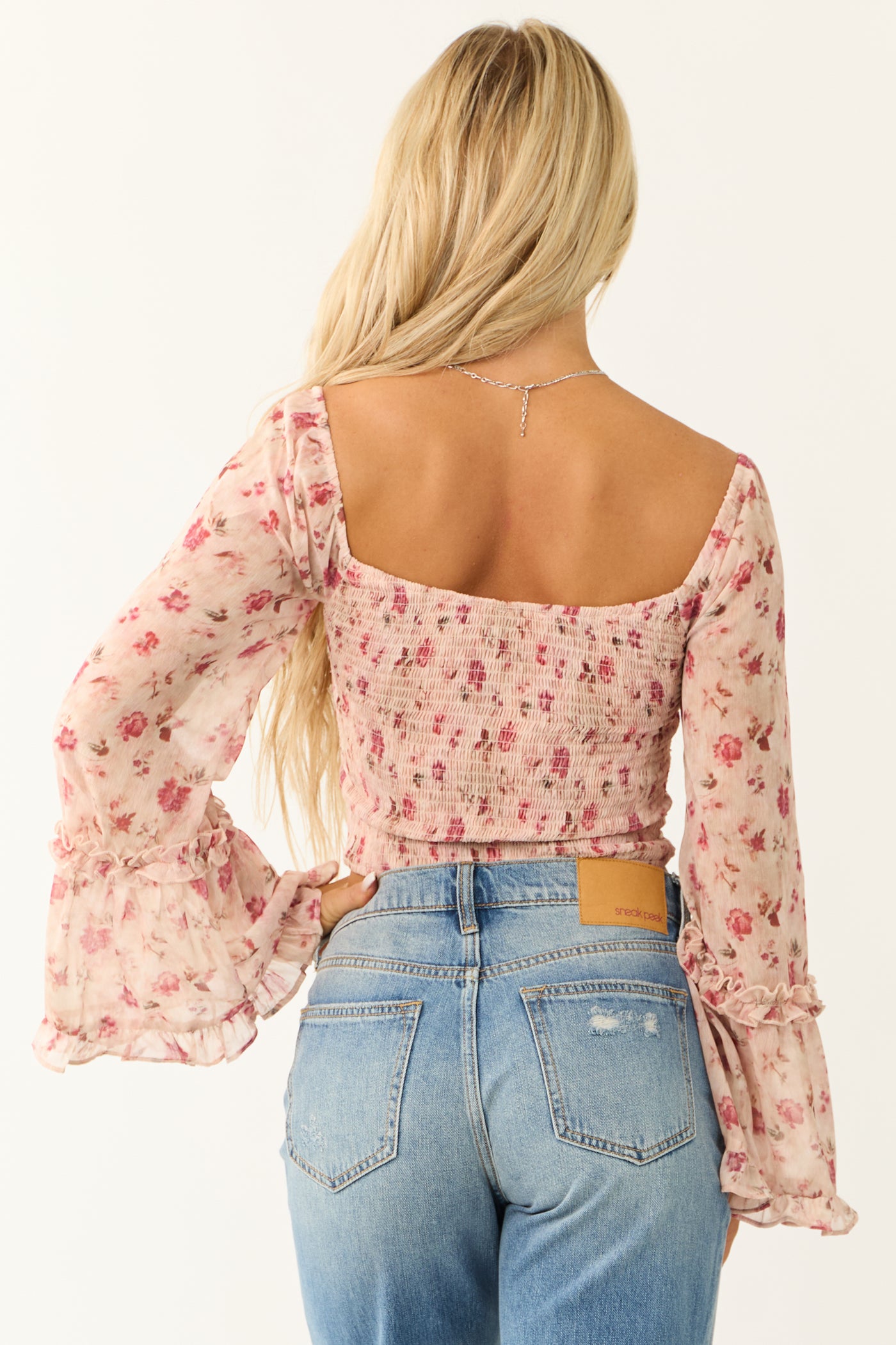 Tea Rose Floral Print Bell Sleeve Top