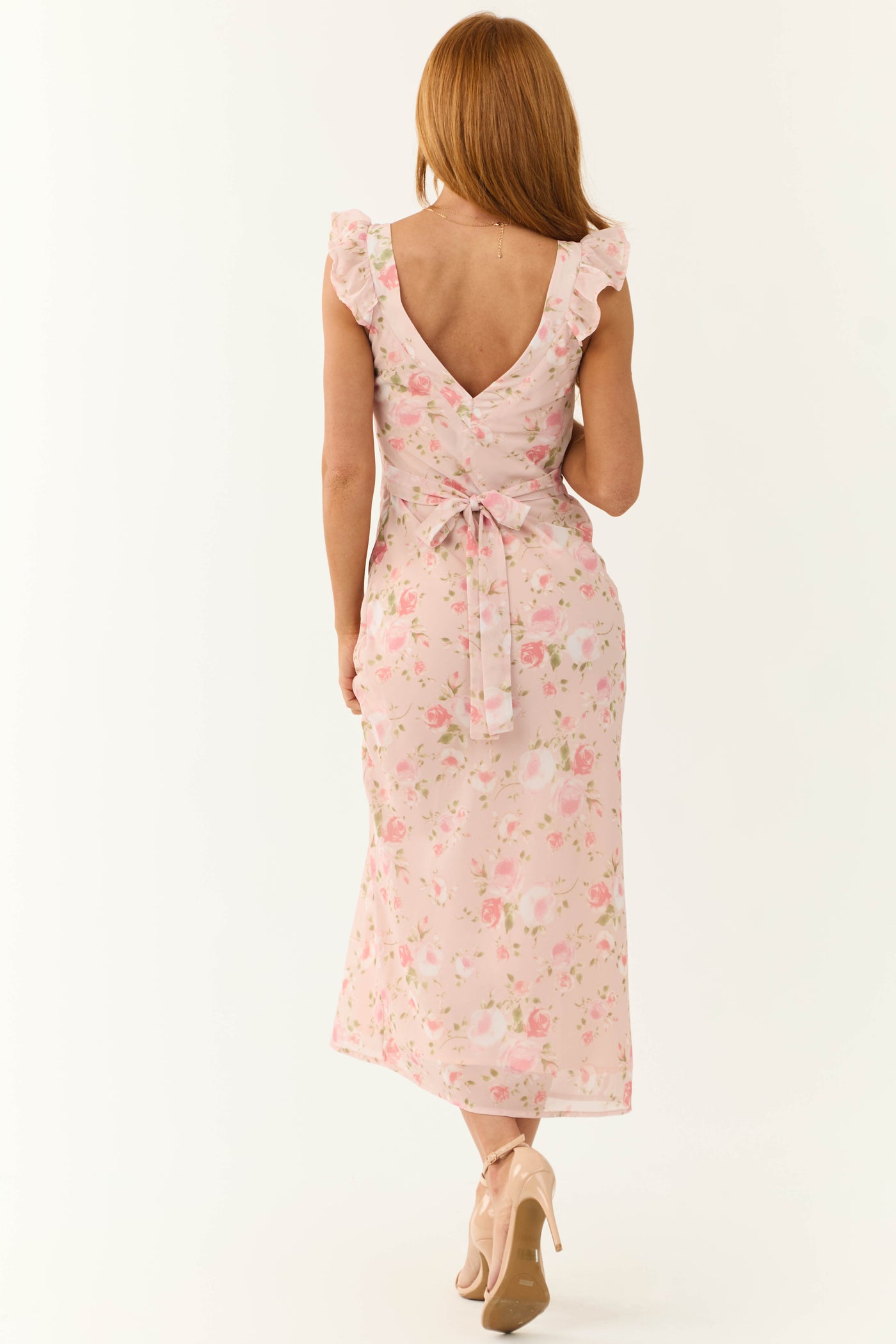 Tea Rose Floral Print Cap Sleeve Midi Dress