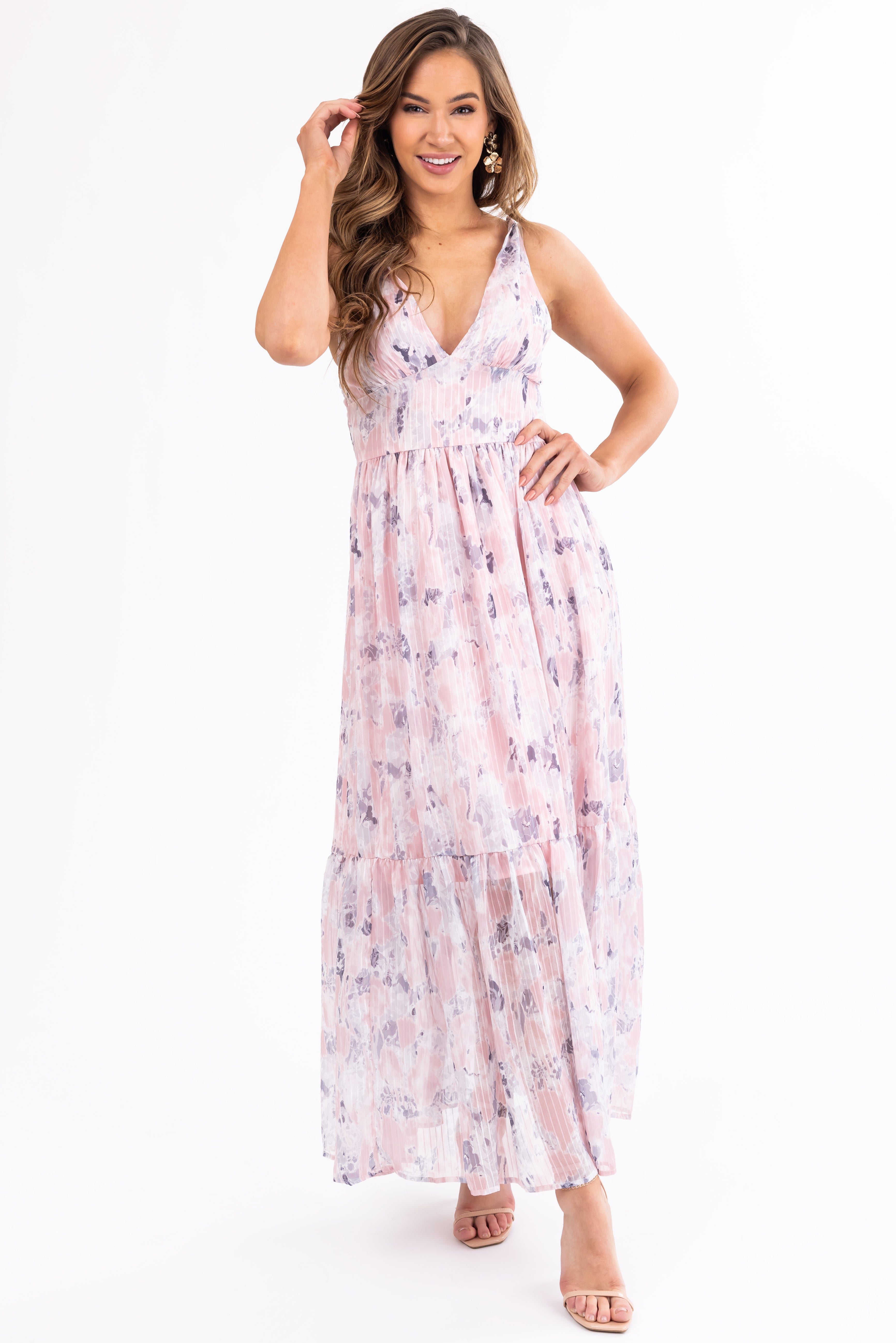 Tea Rose Floral Print Sleeveless Maxi Dress