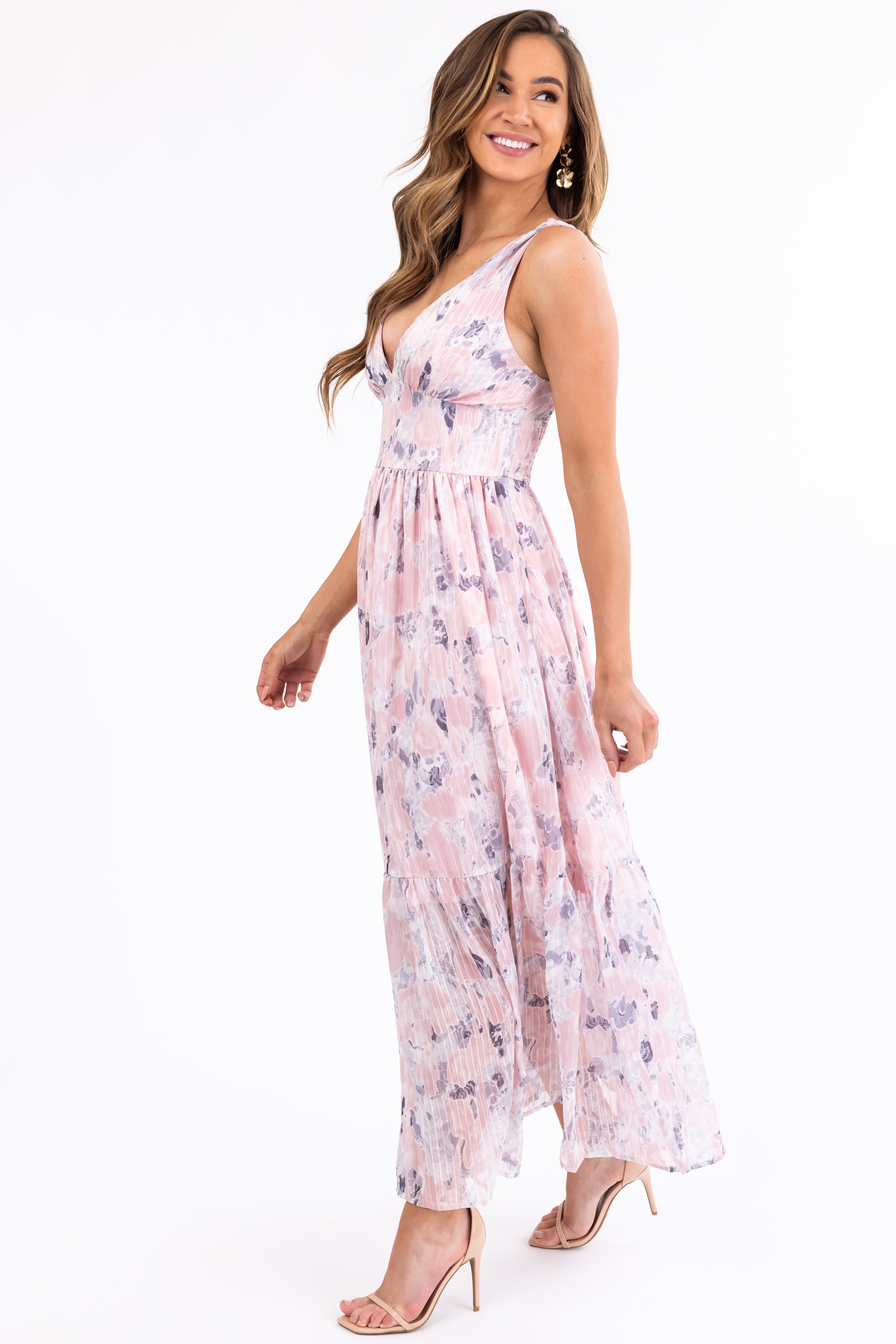 Tea Rose Floral Print Sleeveless Maxi Dress