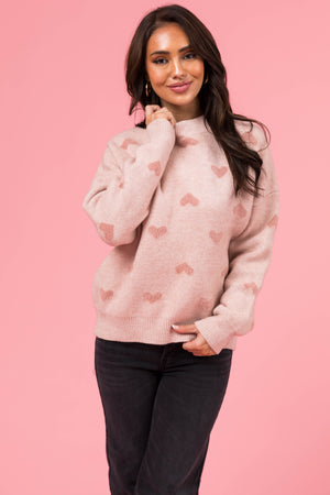 Tea Rose Heart Pattern Long Sleeve Sweater