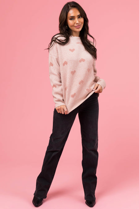 Tea Rose Heart Pattern Long Sleeve Sweater