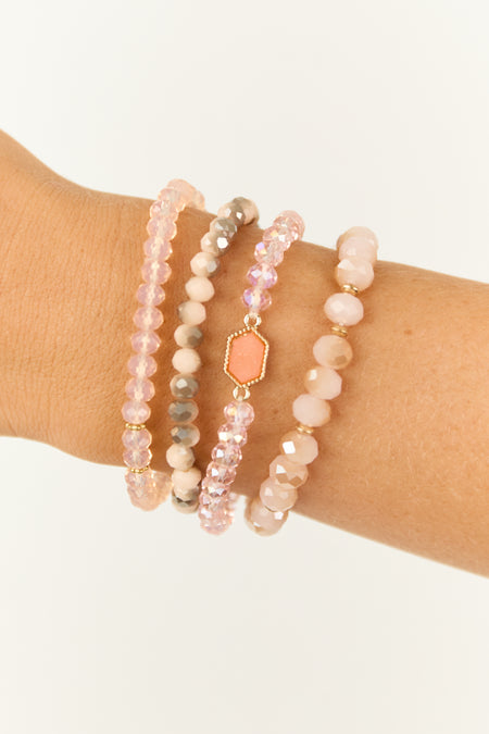 Tea Rose 4 Beaded Stretch Bracelet Set