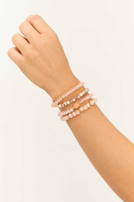 Tea Rose 4 Beaded Stretch Bracelet Set