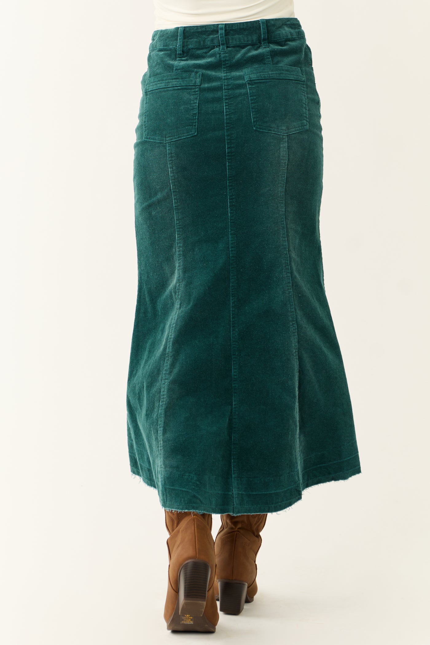 Teal Corduroy Textured High Low Maxi Skirt