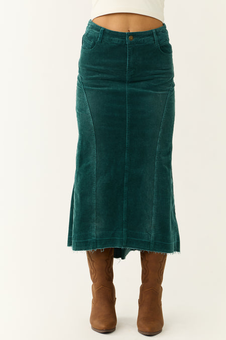 Teal Corduroy Textured High Low Maxi Skirt