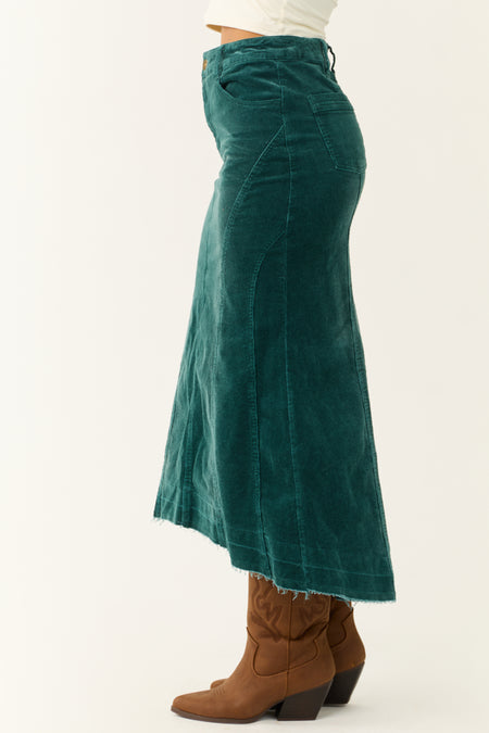 Teal Corduroy Textured High Low Maxi Skirt