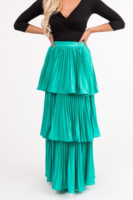 Flying Tomato Teal Pleated Ruffle Layered Maxi Skirt