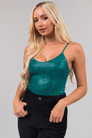 Teal Strappy Back Sequined Bodysuit