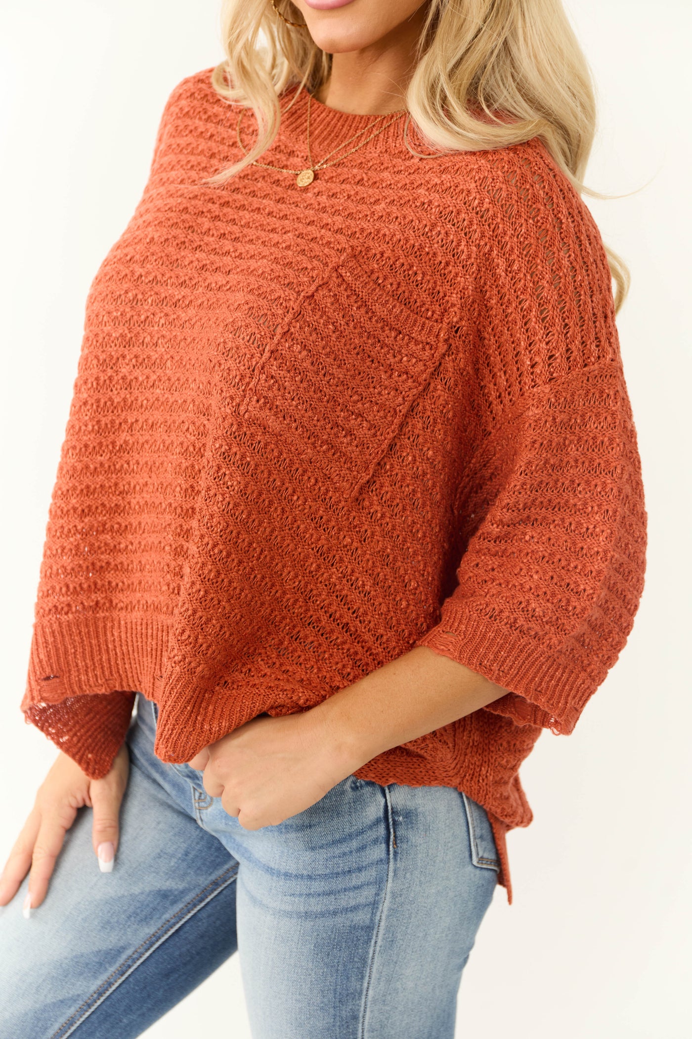 Terracotta Oversized Knit Half Sleeve Top