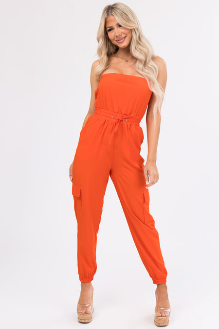 Tomato Cargo Style Strapless Jumpsuit