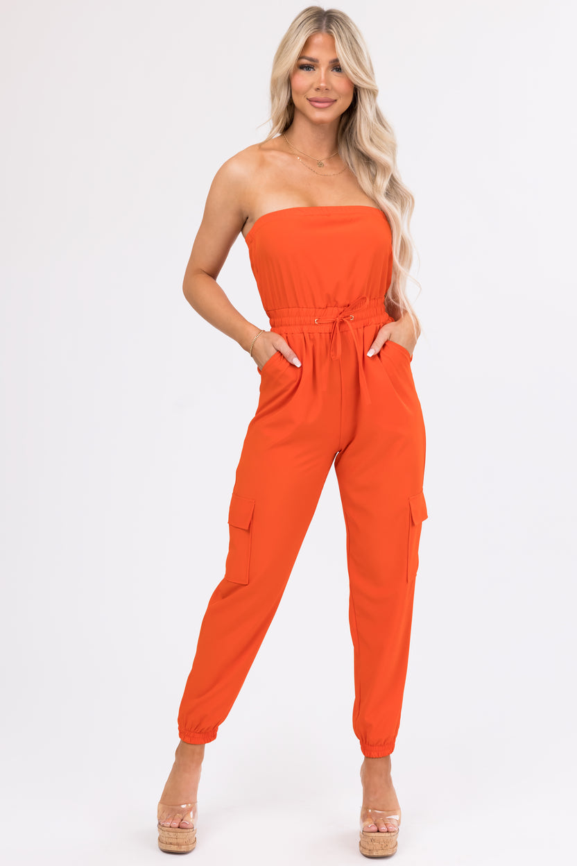 Tomato Cargo Style Strapless Jumpsuit