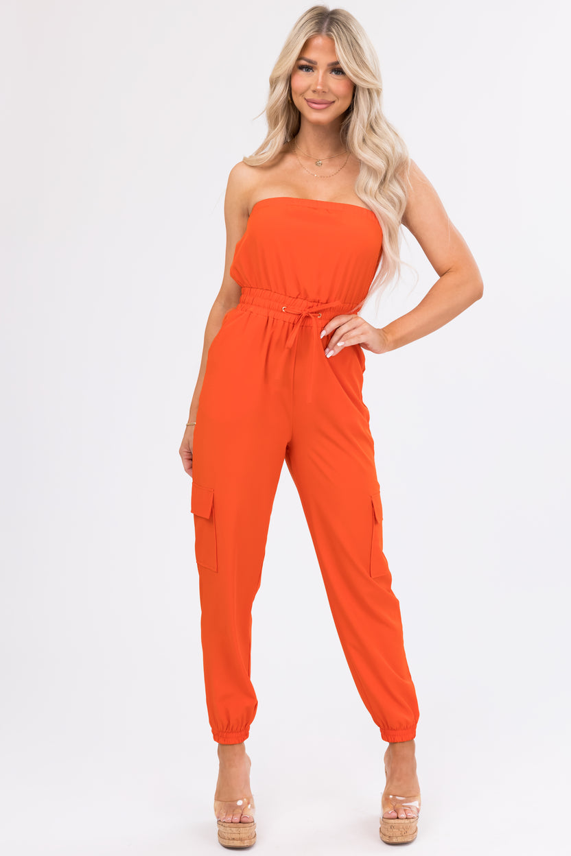 Tomato Cargo Style Strapless Jumpsuit