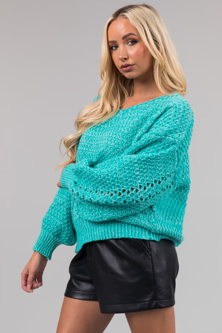 Turquoise Two Tone Oversized Bubble Sleeve Sweater