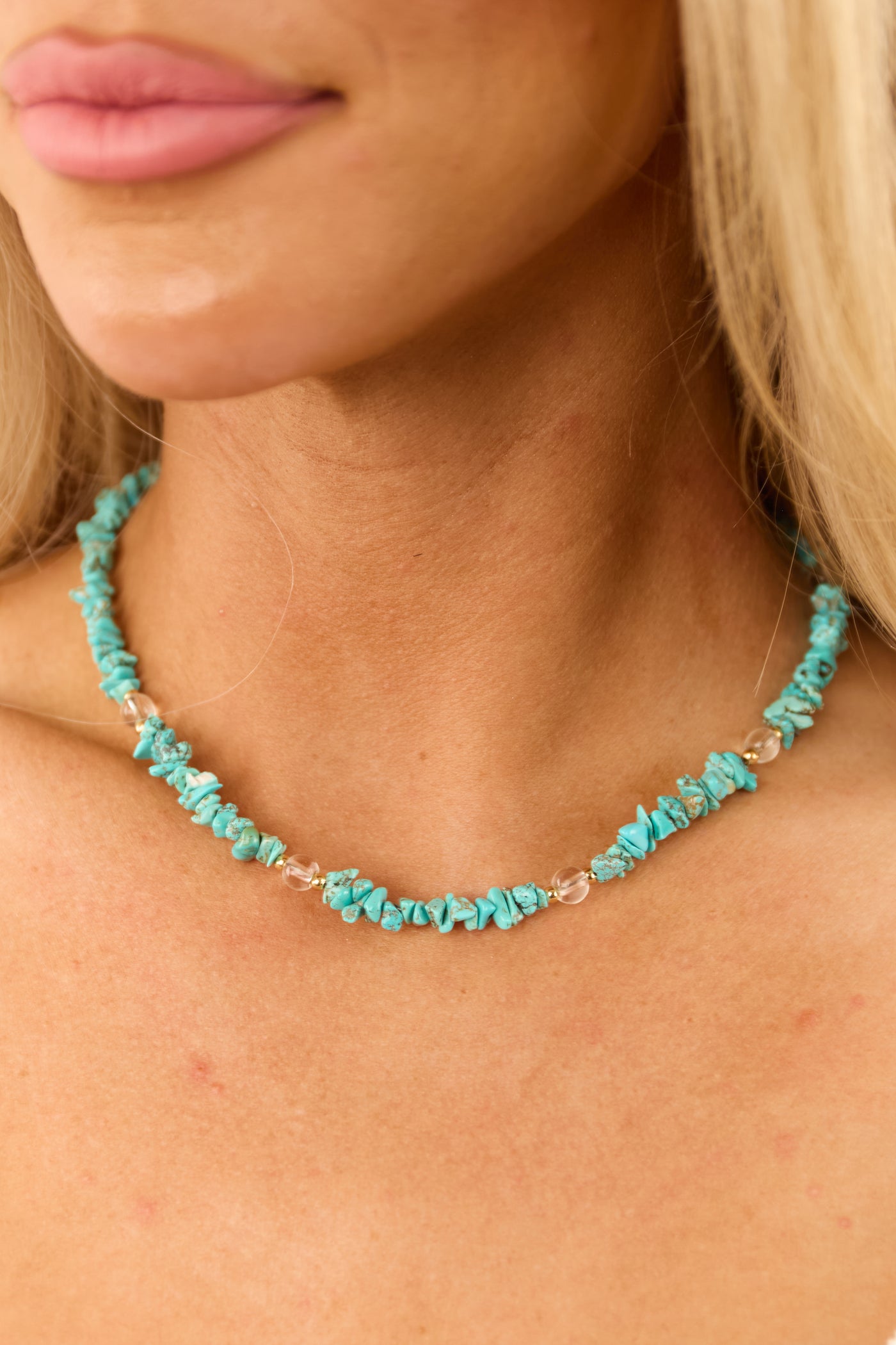 Turquoise Speckled Pebble Beaded Necklace