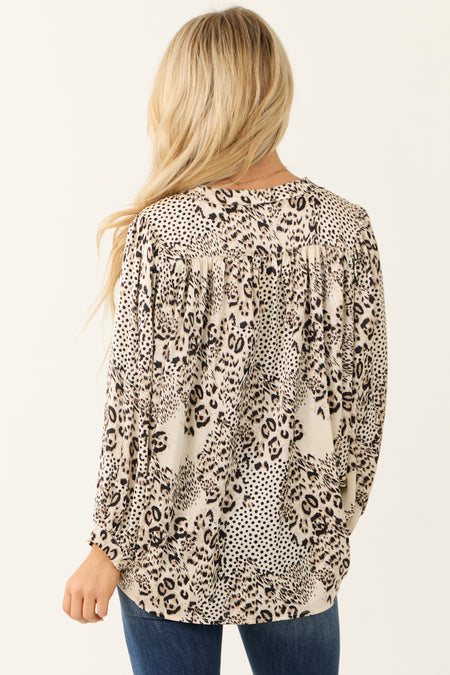 Vanilla Abstract Animal Print Satin Button Up Blouse