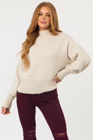 Vanilla Balloon Long Sleeve Mock Neck Sweater