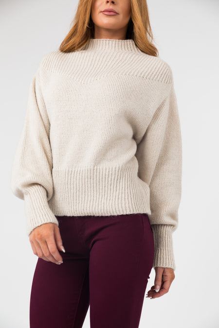 Vanilla Balloon Long Sleeve Mock Neck Sweater