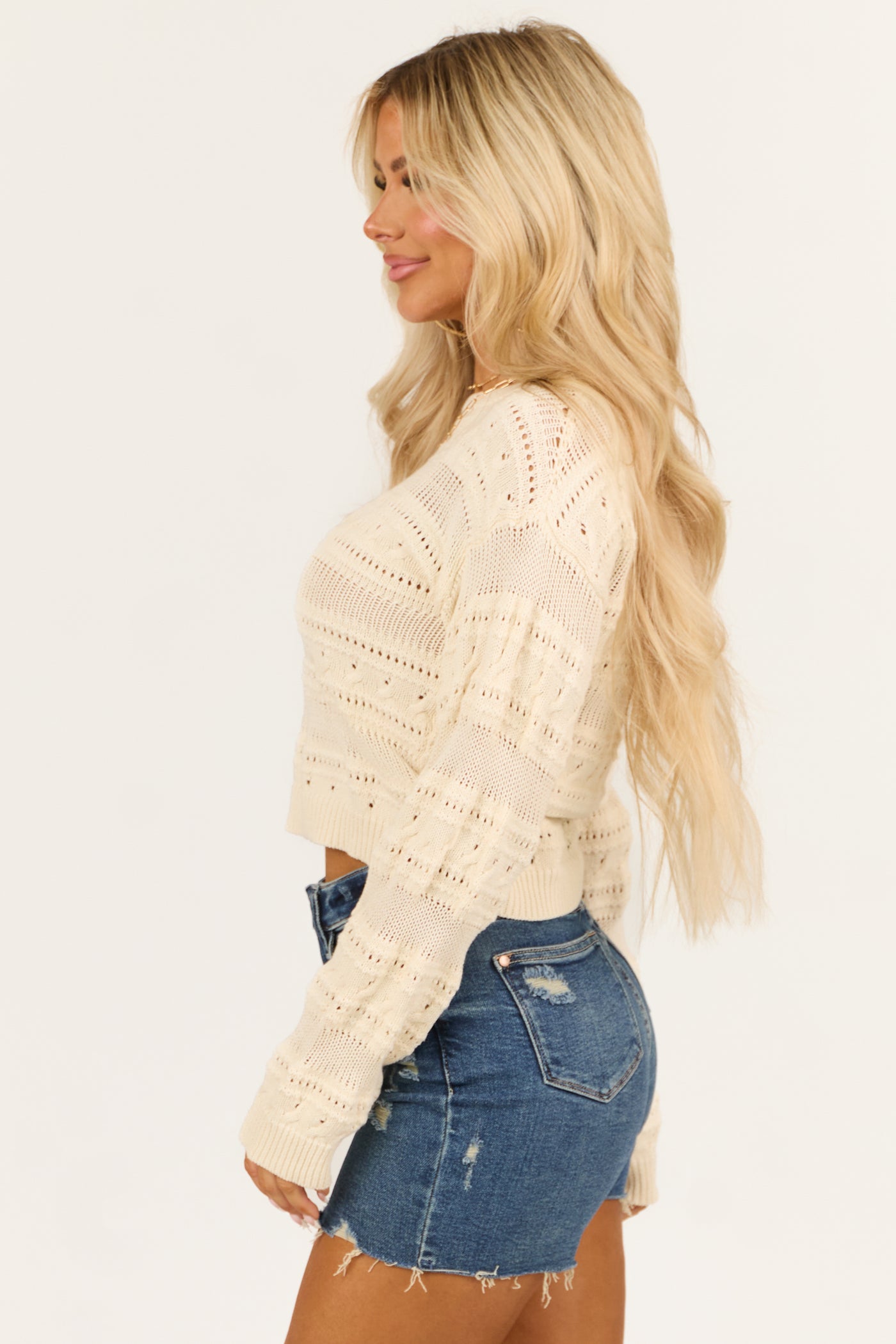 Vanilla Boatneck Open Crochet Knit Sweater