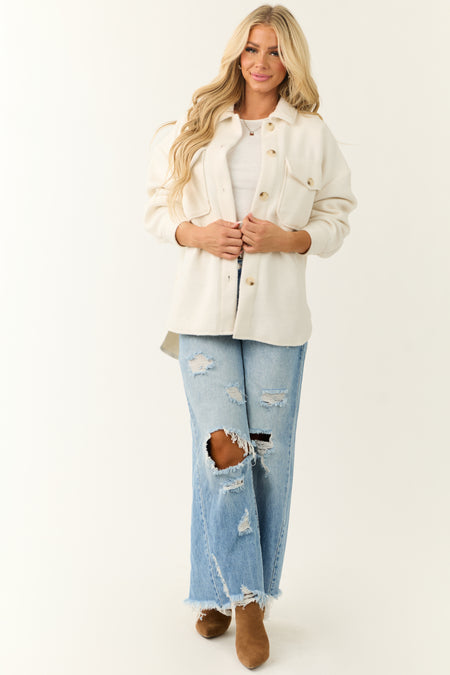 Vanilla Button Down Shacket with Chest Pockets