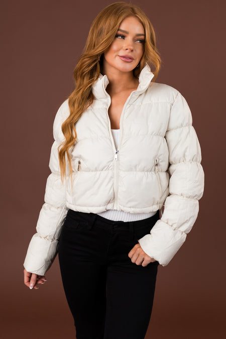 Vanilla Drawstring Hem Cropped Puffer Jacket