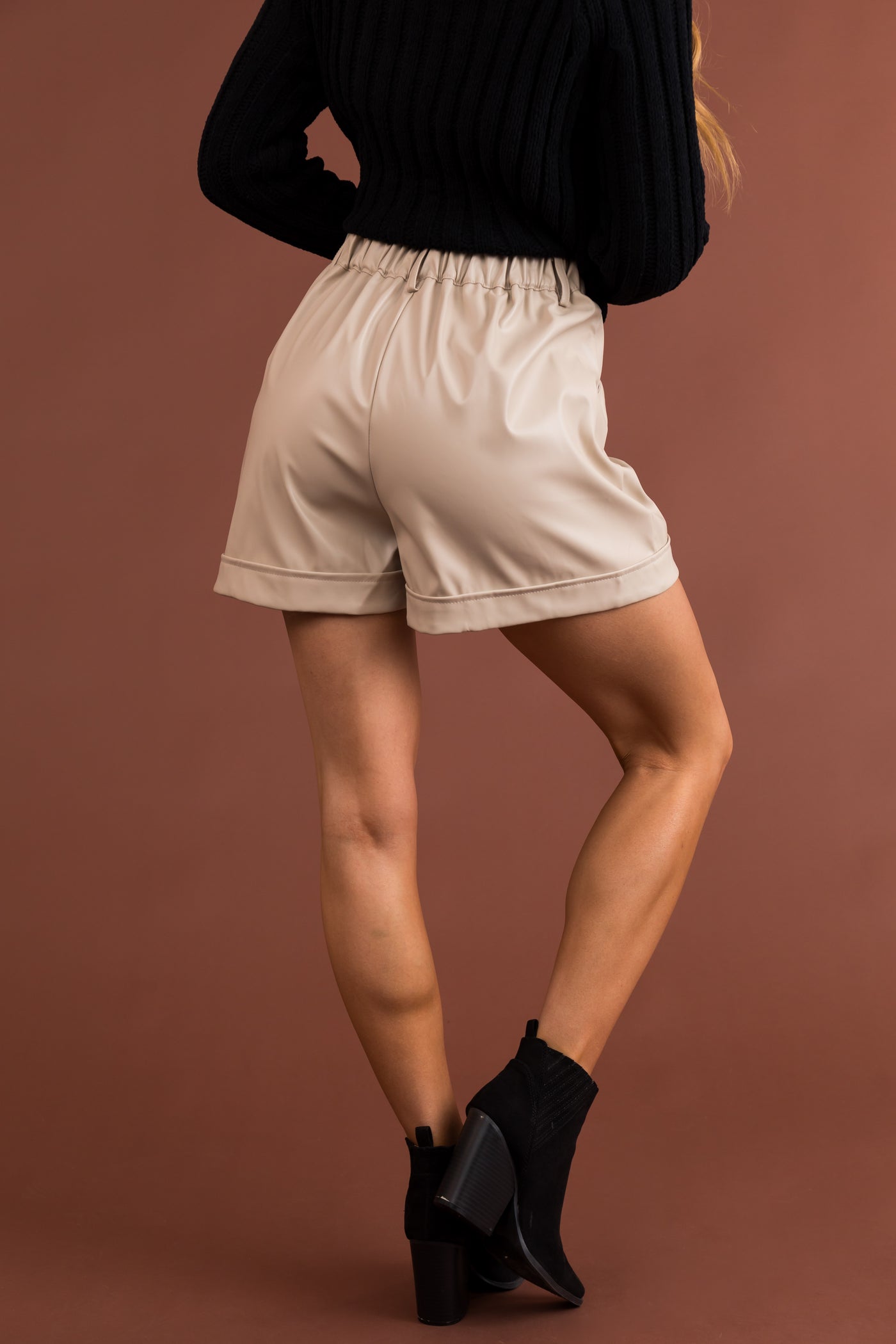 Vanilla Elastic Waist Faux Leather Shorts