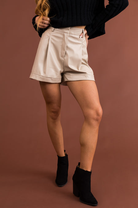 Vanilla Elastic Waist Faux Leather Shorts