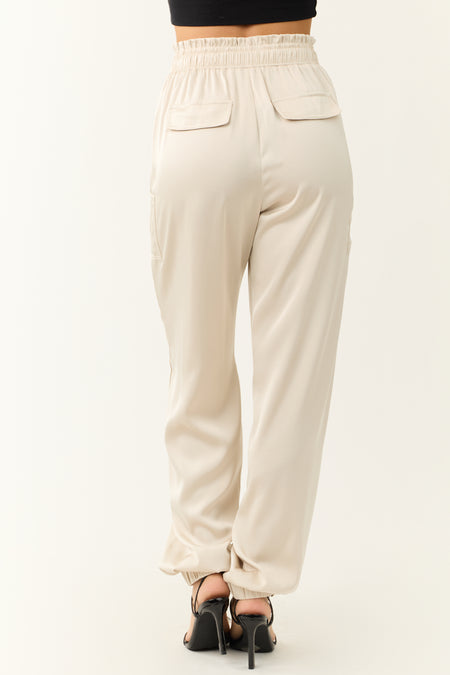 Vanilla Elastic Waist Satin Joggers