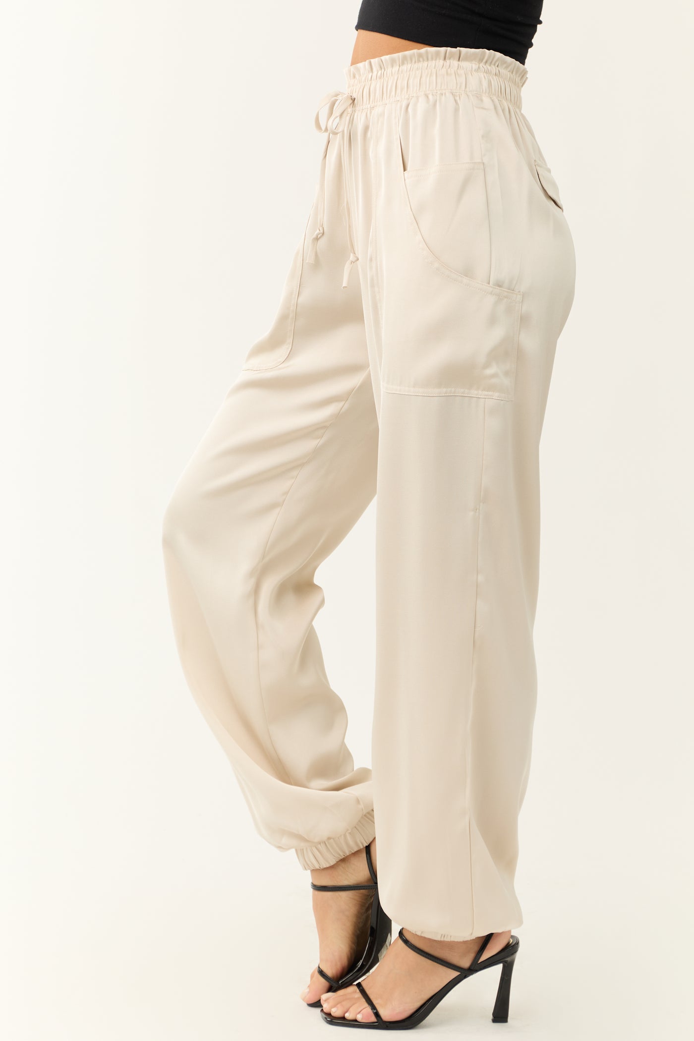 Vanilla Elastic Waist Satin Joggers