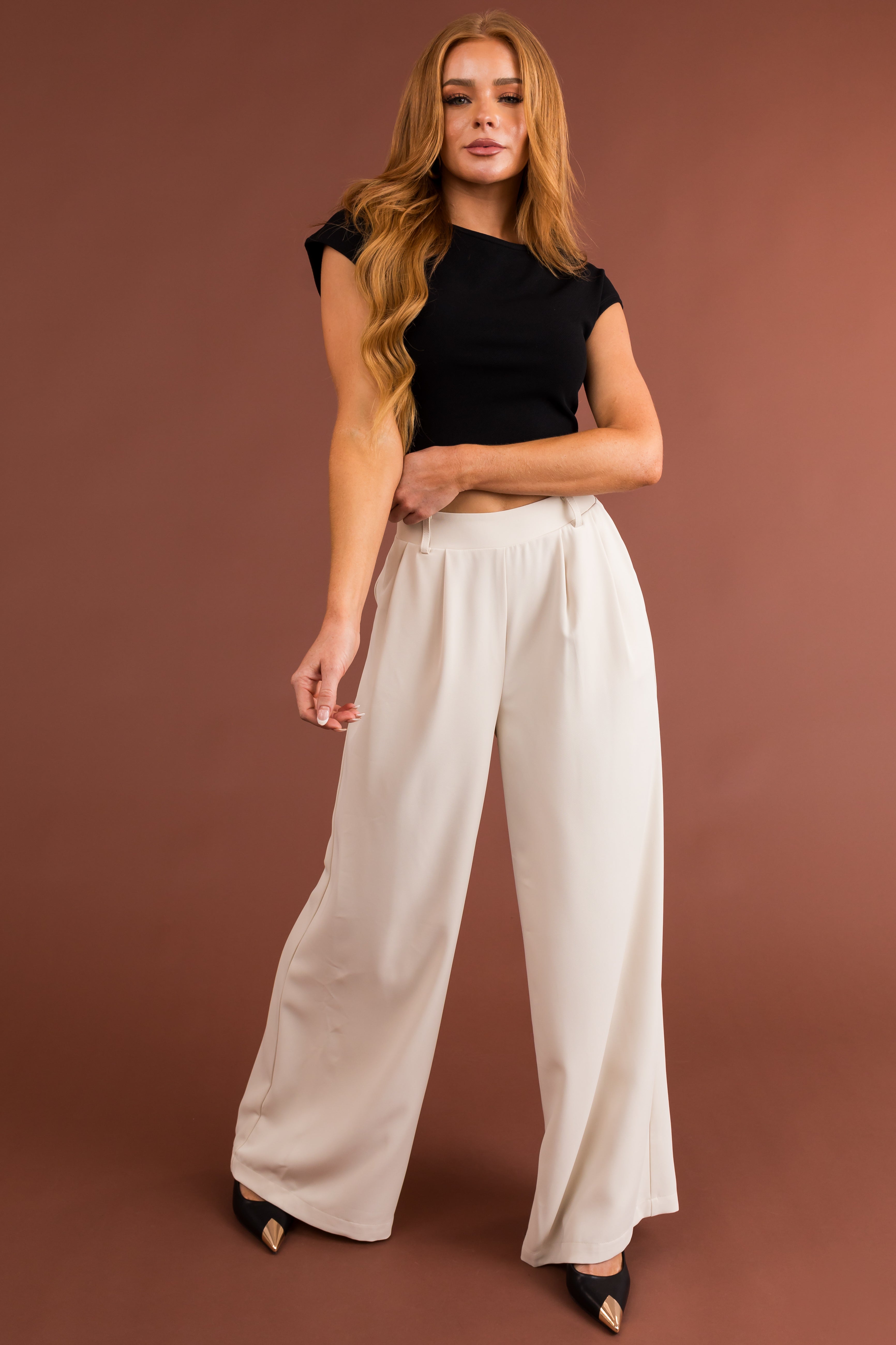 Vanilla Elastic Waist Wide Leg Dress Pants