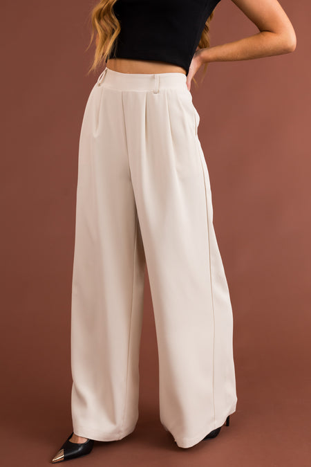 Vanilla Elastic Waist Wide Leg Dress Pants