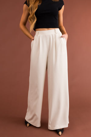 Vanilla Elastic Waist Wide Leg Dress Pants