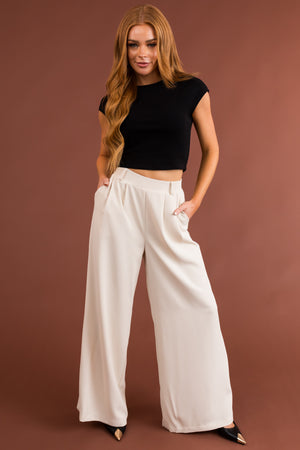 Vanilla Elastic Waist Wide Leg Dress Pants