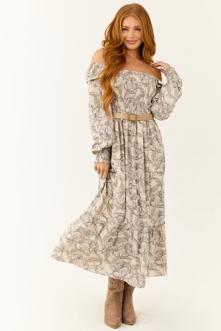 Vanilla Floral Print Square Neck Maxi Dress