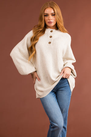 Vanilla Half Button Up Long Sleeve Sweater