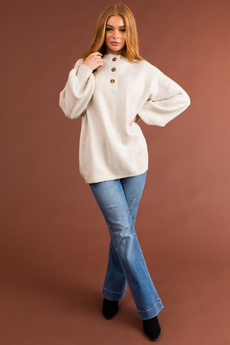 Vanilla Half Button Up Long Sleeve Sweater