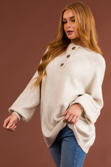 Vanilla Half Button Up Long Sleeve Sweater