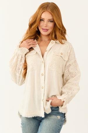 Vanilla Linen Button Down Long Sleeve Shacket