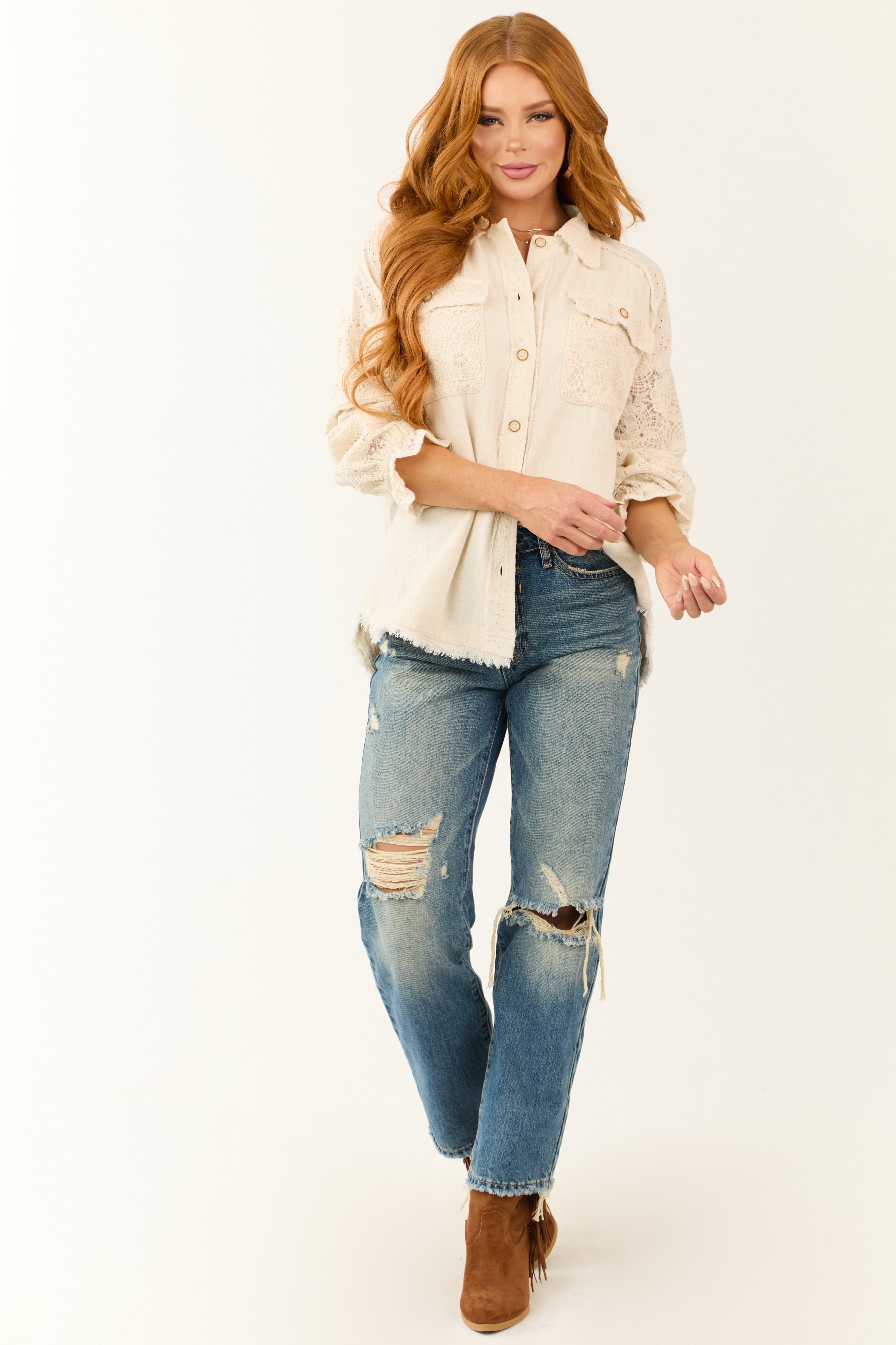 Vanilla Linen Button Down Long Sleeve Shacket