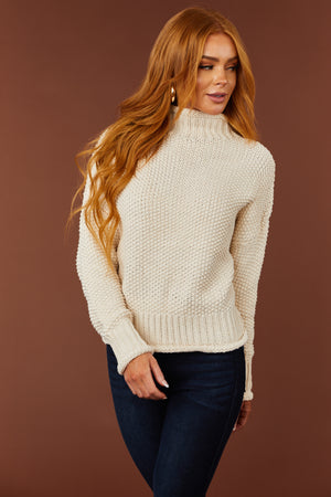 Vanilla Mock Neck Rolled Hem Chunky Sweater