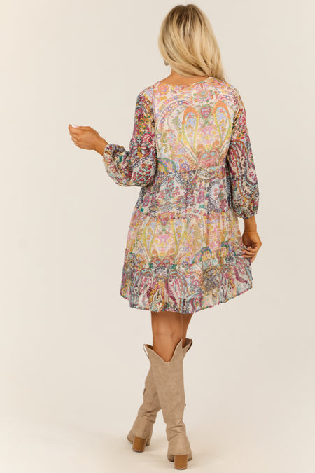 Vanilla Multicolor Lurex Paisley Print Mini Dress