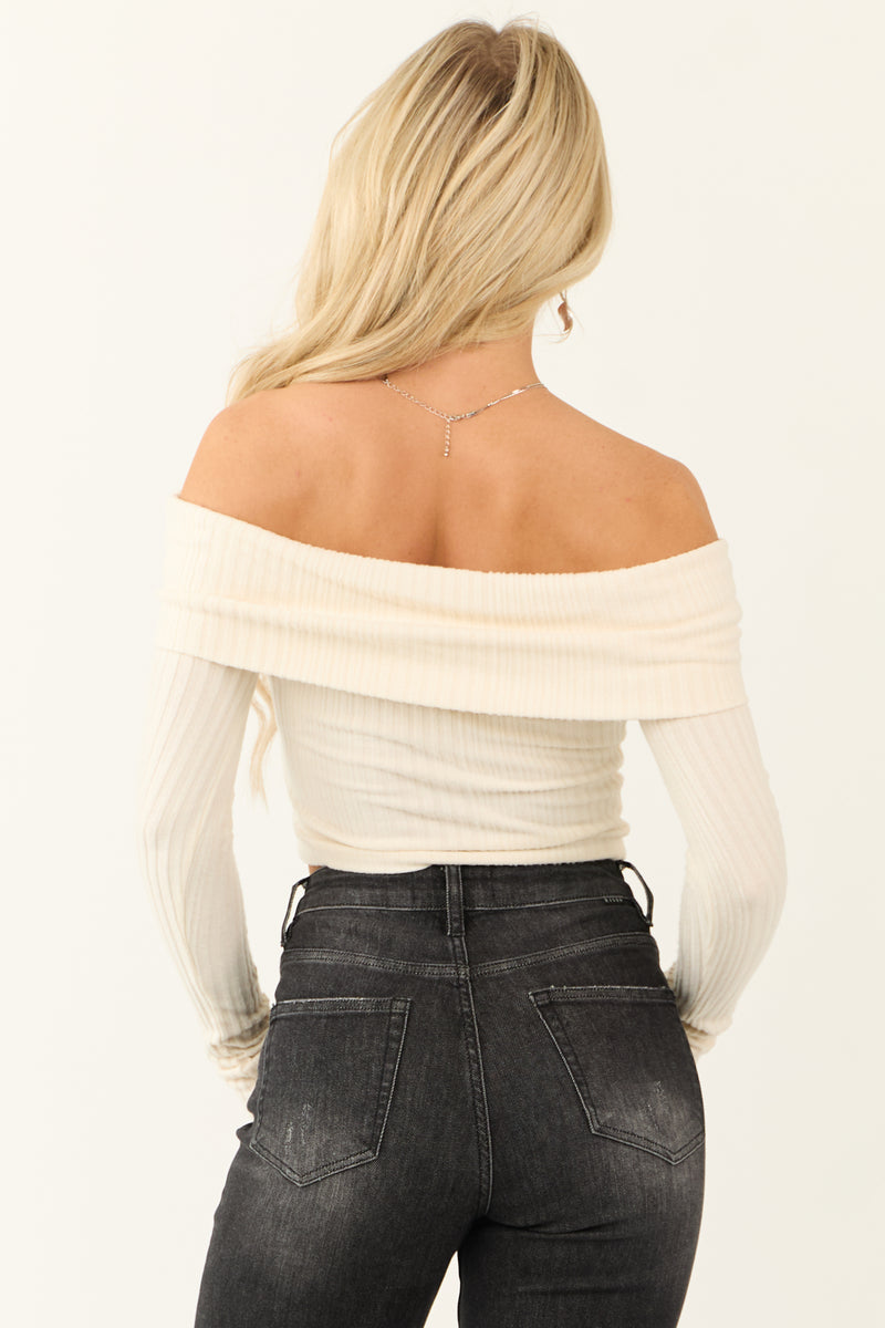 Vanilla Off Shoulder Long Sleeve Cropped Knit Top